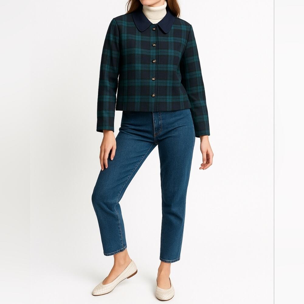 Vintage JEFFREY & DARA Petite Peter Pan Collar Cropped Plaid Jacket Preppy